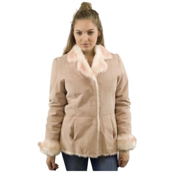 Vtg Y2K Wilsons Leather Pink Faux Fur & Suede Penny Lane Coat | Luxe Boho Glam M - Picture 14 of 16